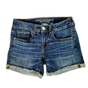 American Eagle Outfitters Midi Blue Jean Shorts Sz 4 Super Stretch Denim 2000s